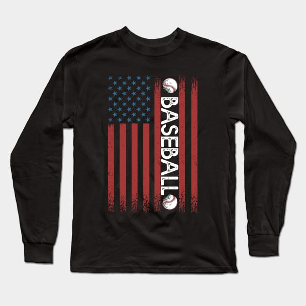 Baseball American Flag Gift Baseball Usa Gift Long Sleeve T-Shirt by mommyshirts